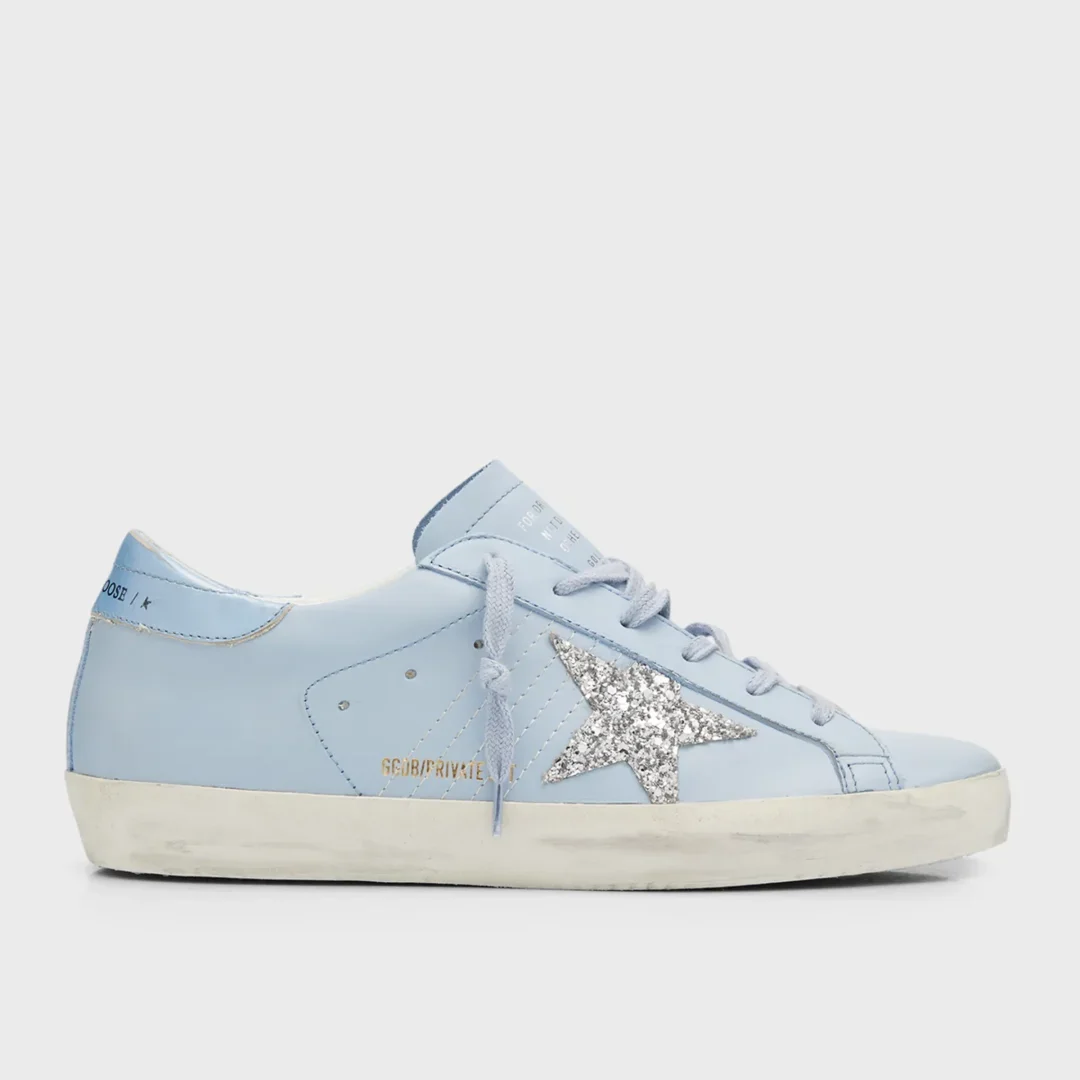 Golden Goose Blue Superstar Leather Glitter Low-Top Sneakers