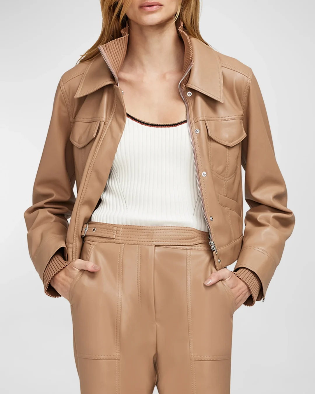 SIMKHAI Becka Boxy Zip-Front Vegan Leather Jacket