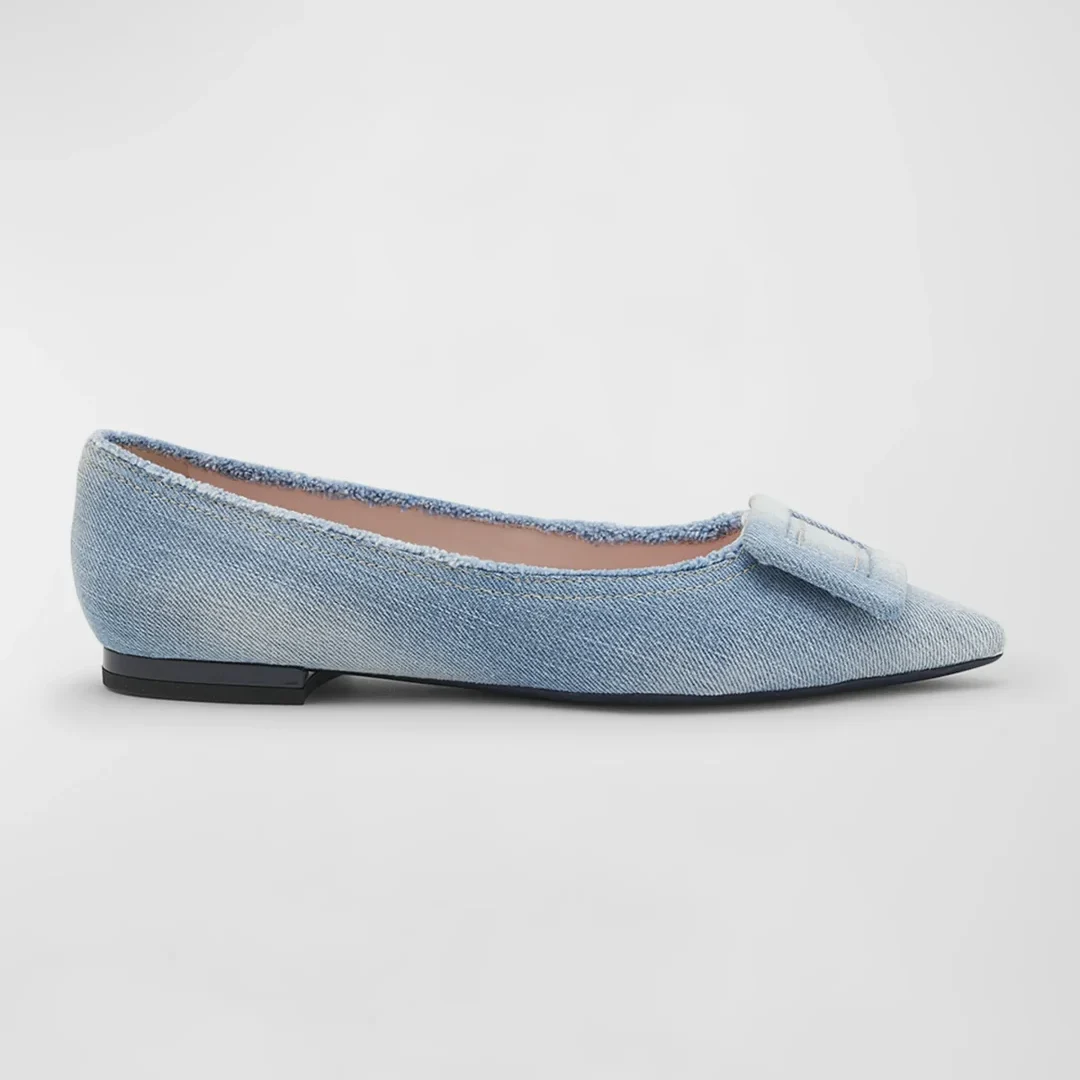 Roger Vivier Gommettine Fringed Denim Ballerina Flats 