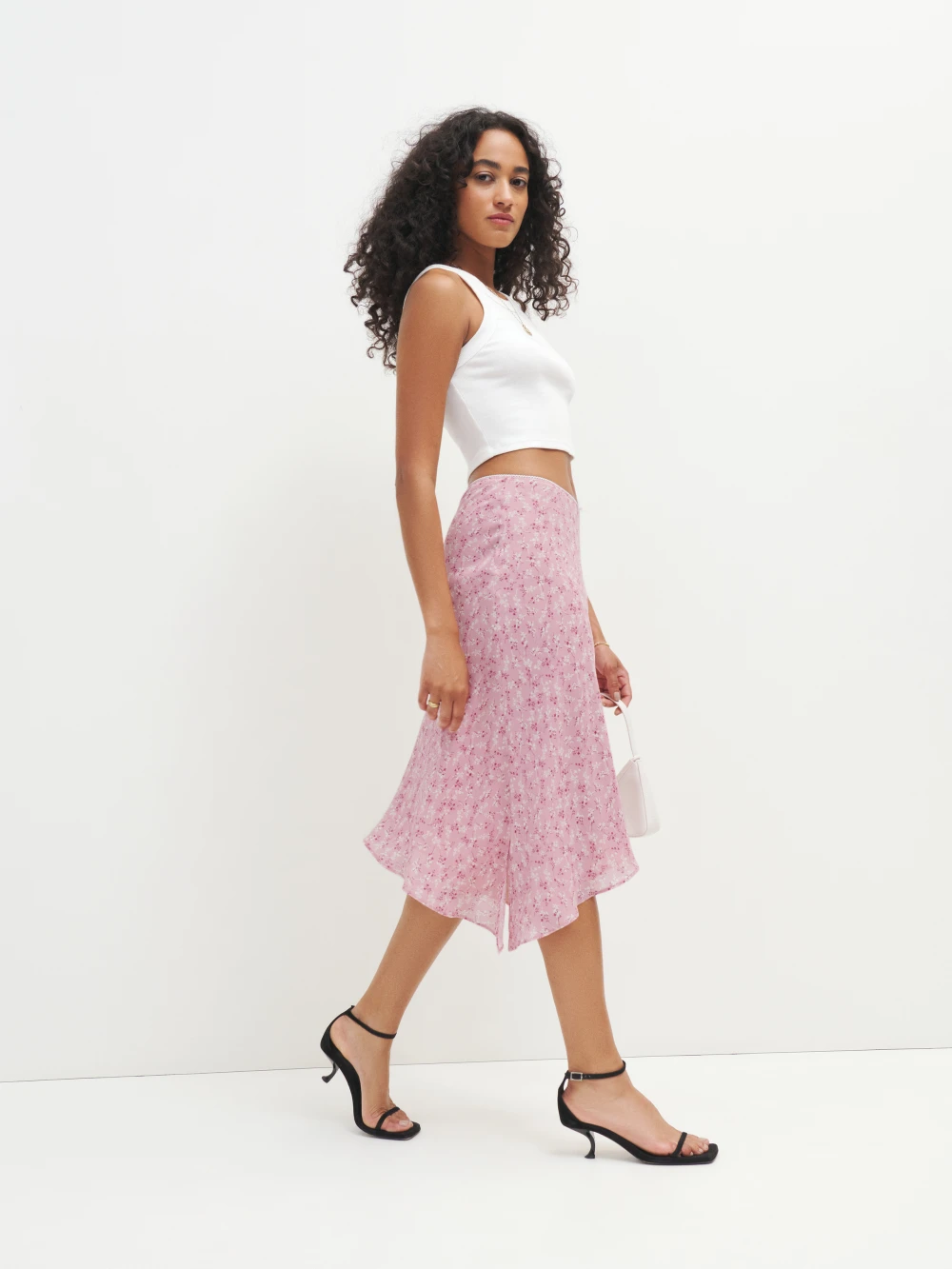 Light pink floral midi skirt