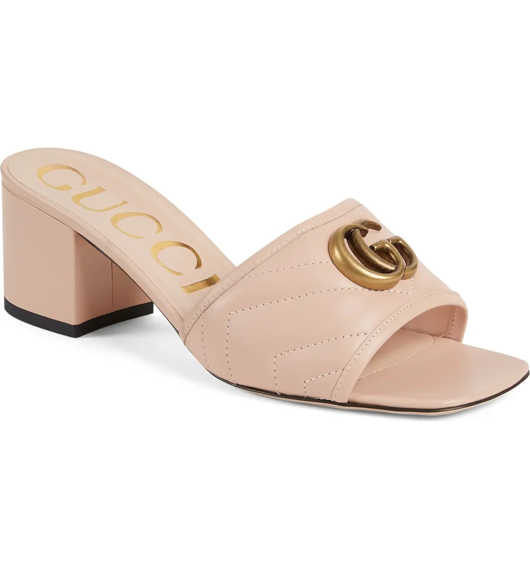 Blush pink Gucci slide sandals