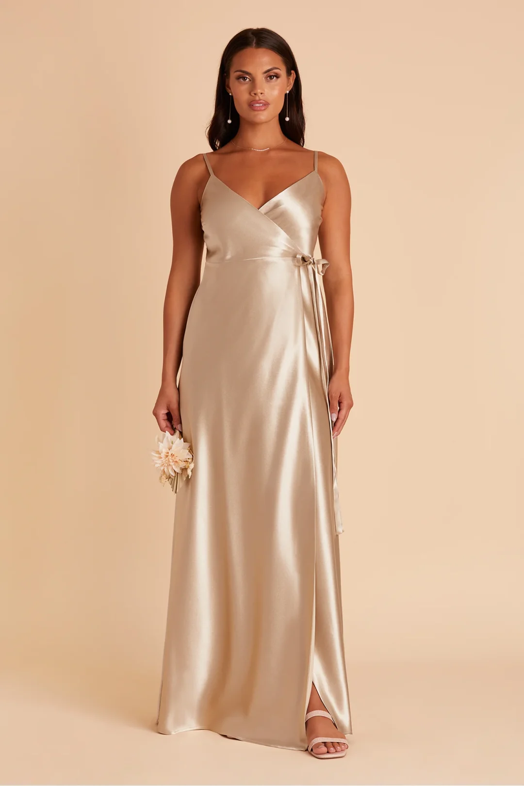 Champagne gold satin slip dress