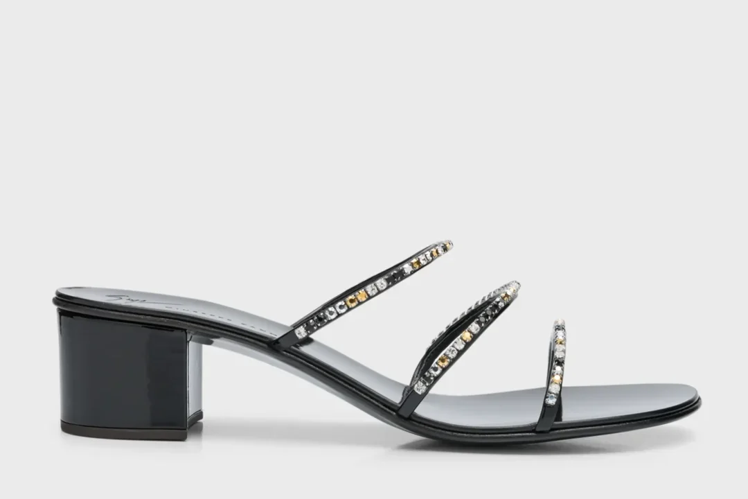 Giuseppe Zanotti Crystal Trio Patent Slide Sandals