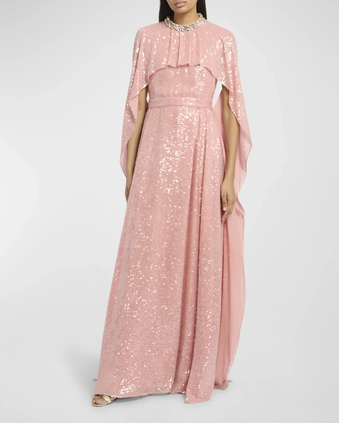 Erdem Floor-Length Sequin Gown with Cape Detail 