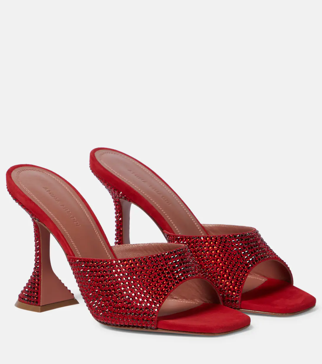 Red Amina Muaddi crystal slides