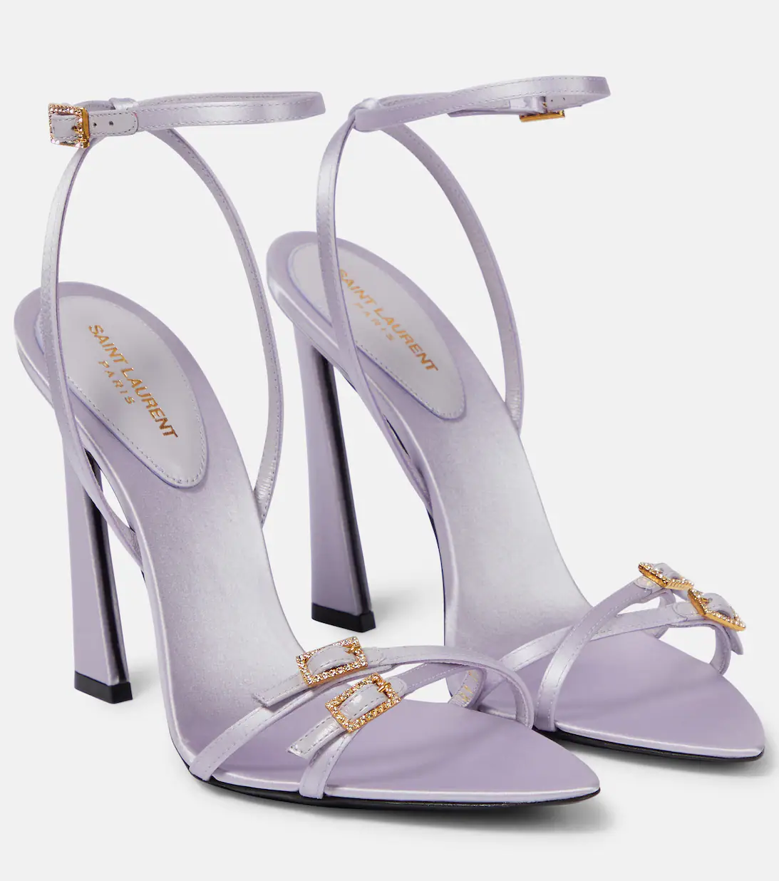 Light purple YSl Lila 110 embellished satin sandals