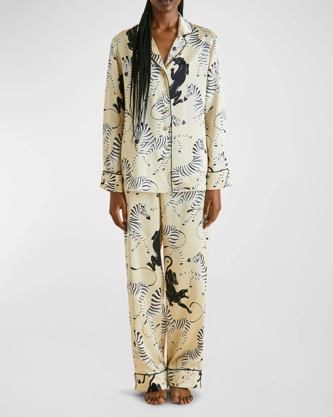 Olivia Von Halle Lila Animal-Print Silk Pajama Set 