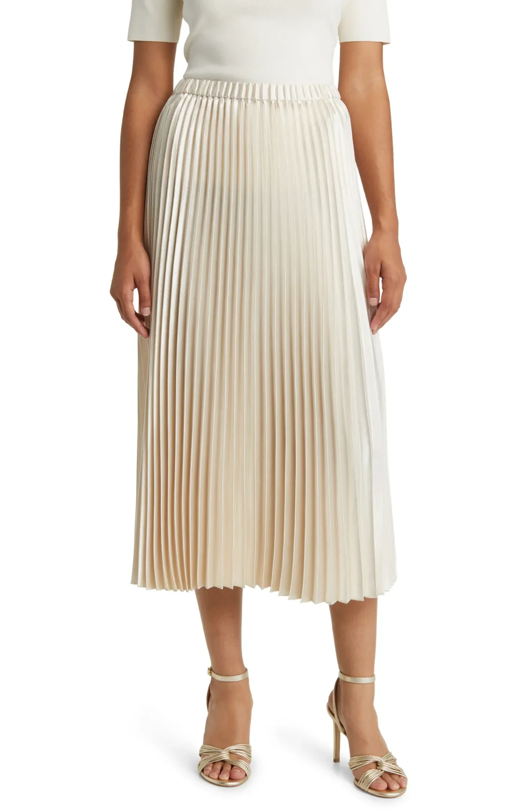 White Pleated Satin Skirt