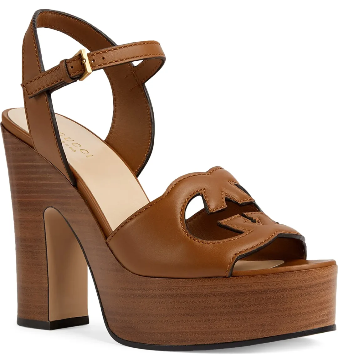 Brown Gucci platform sandals