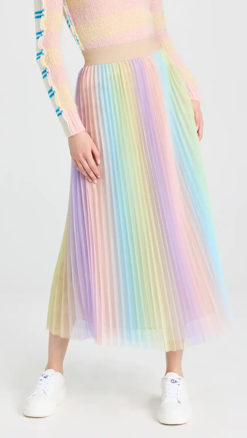 Pastel rainbow pleated midi skirt