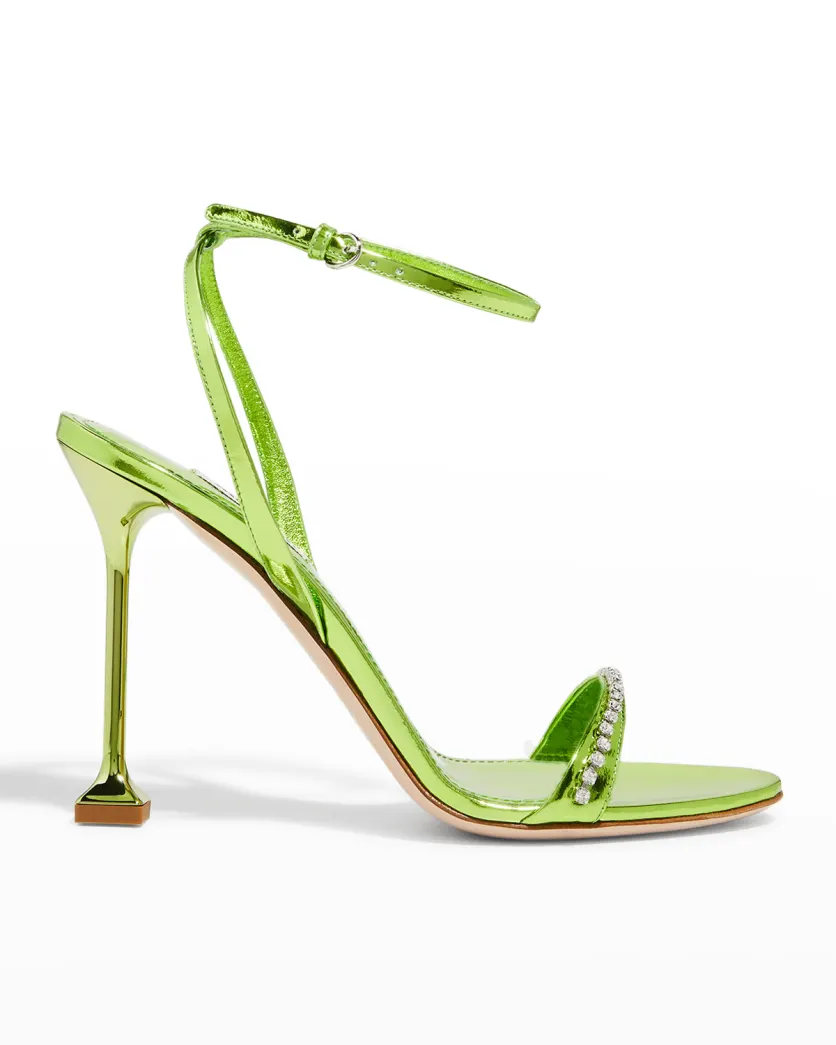 Light green Metallic Crystal Ankle-Strap Sandals