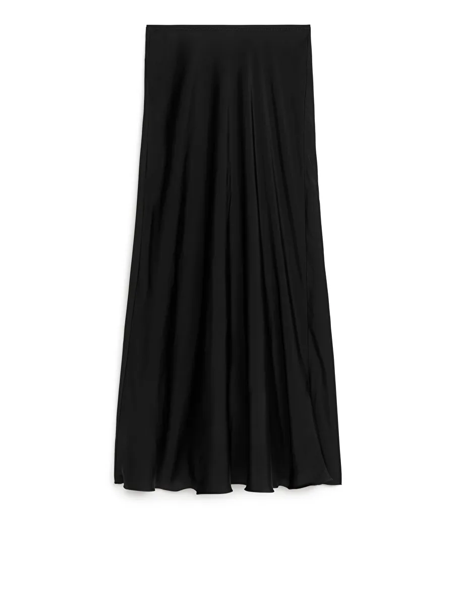 Black satin maxi skirt