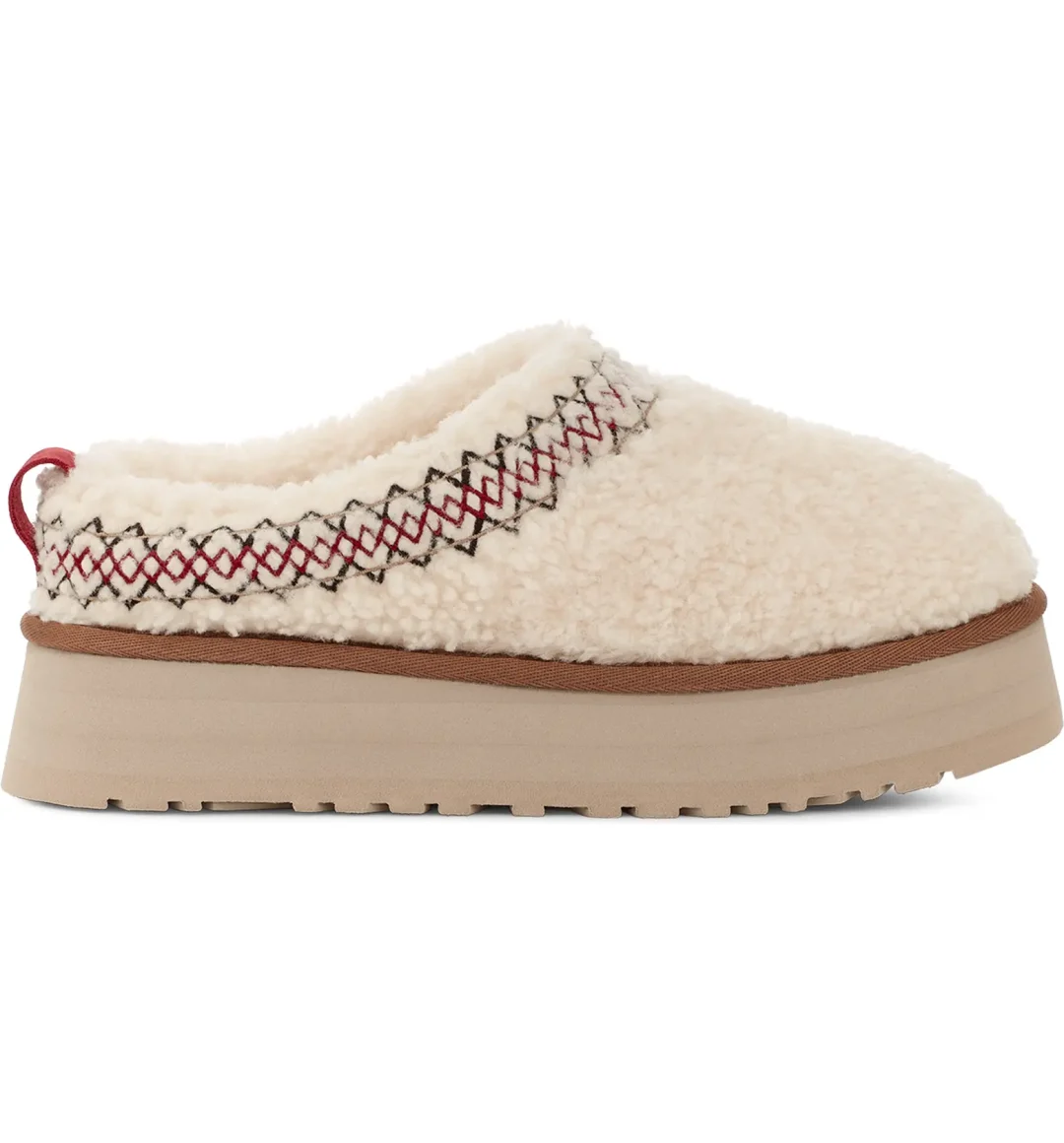 White Ugg Tazz Braid Genuine Shearling Slippers
