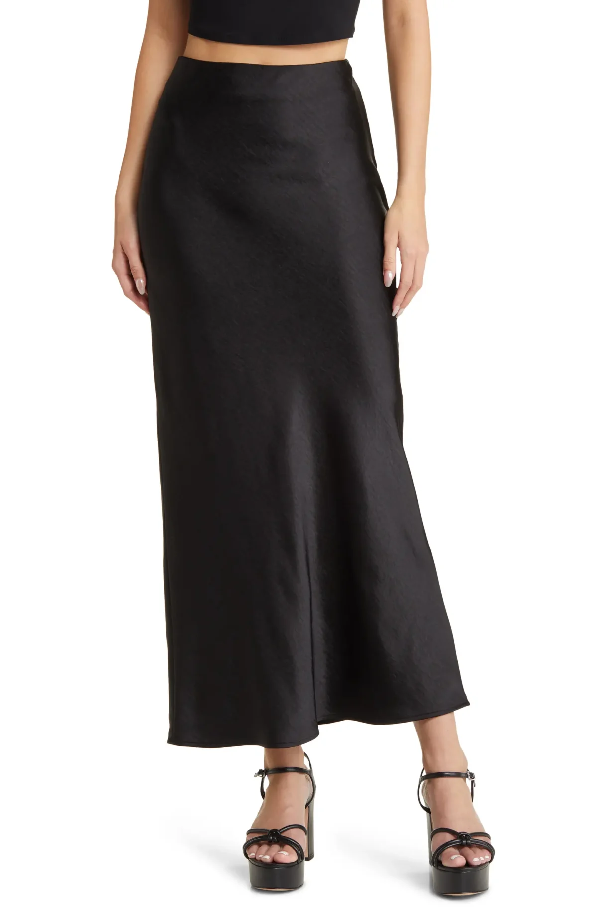 Black satin maxi skirt