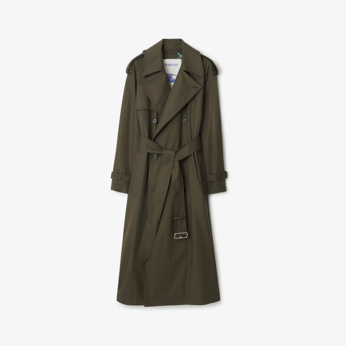 Olive Burberry trench coat.
