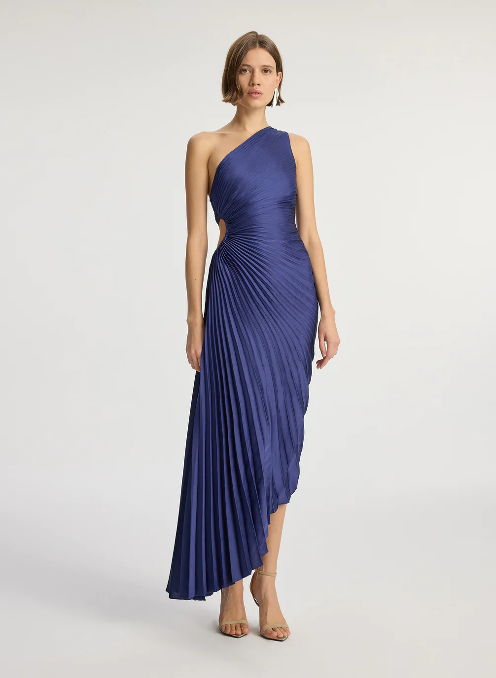 Navy blue pleated dress.