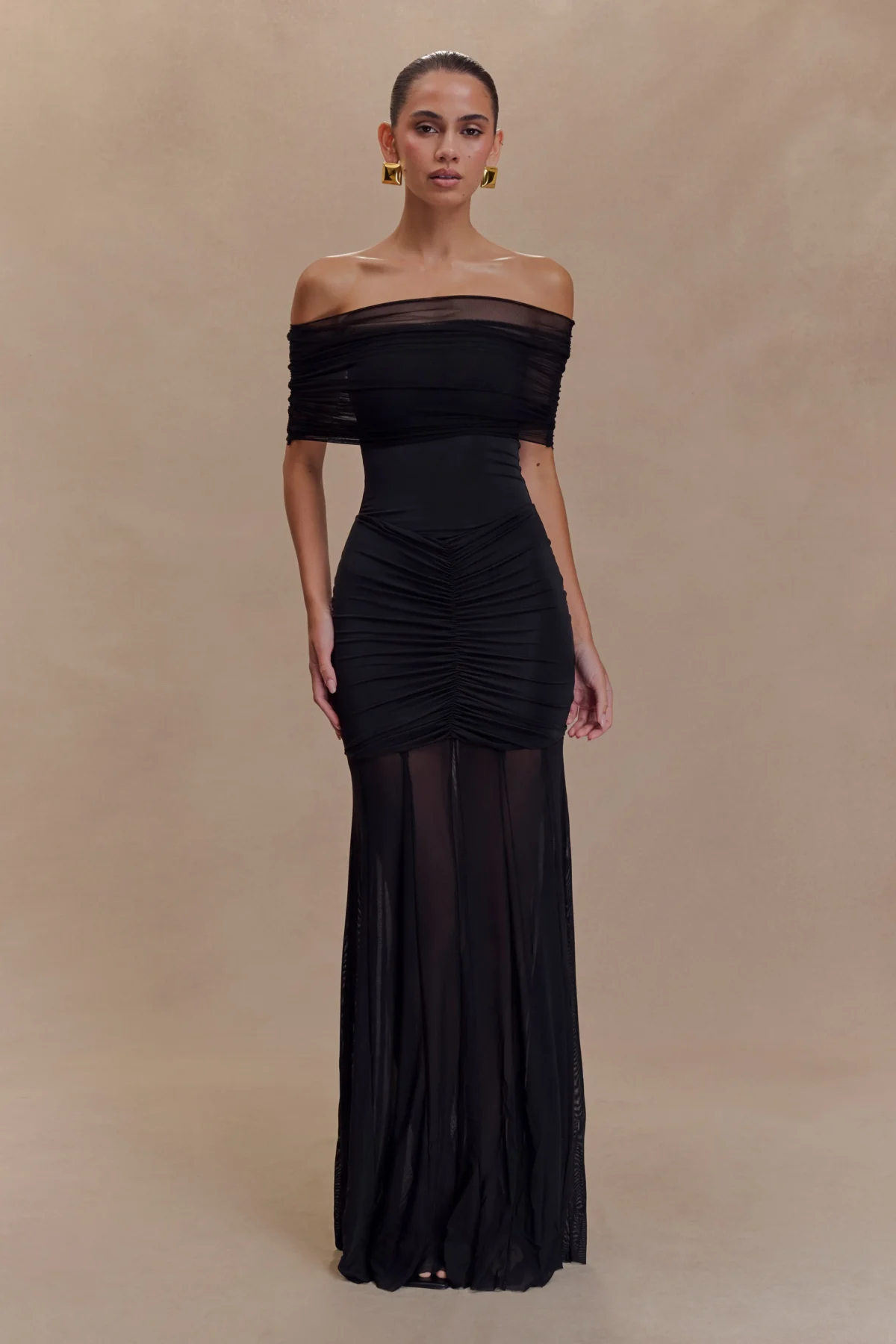 Black mesh gown.