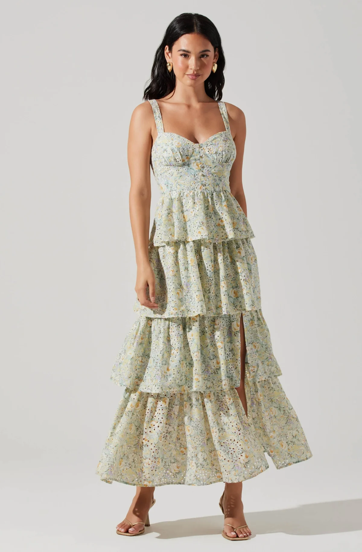 Light green ASTR the Label floral tiered dress.
