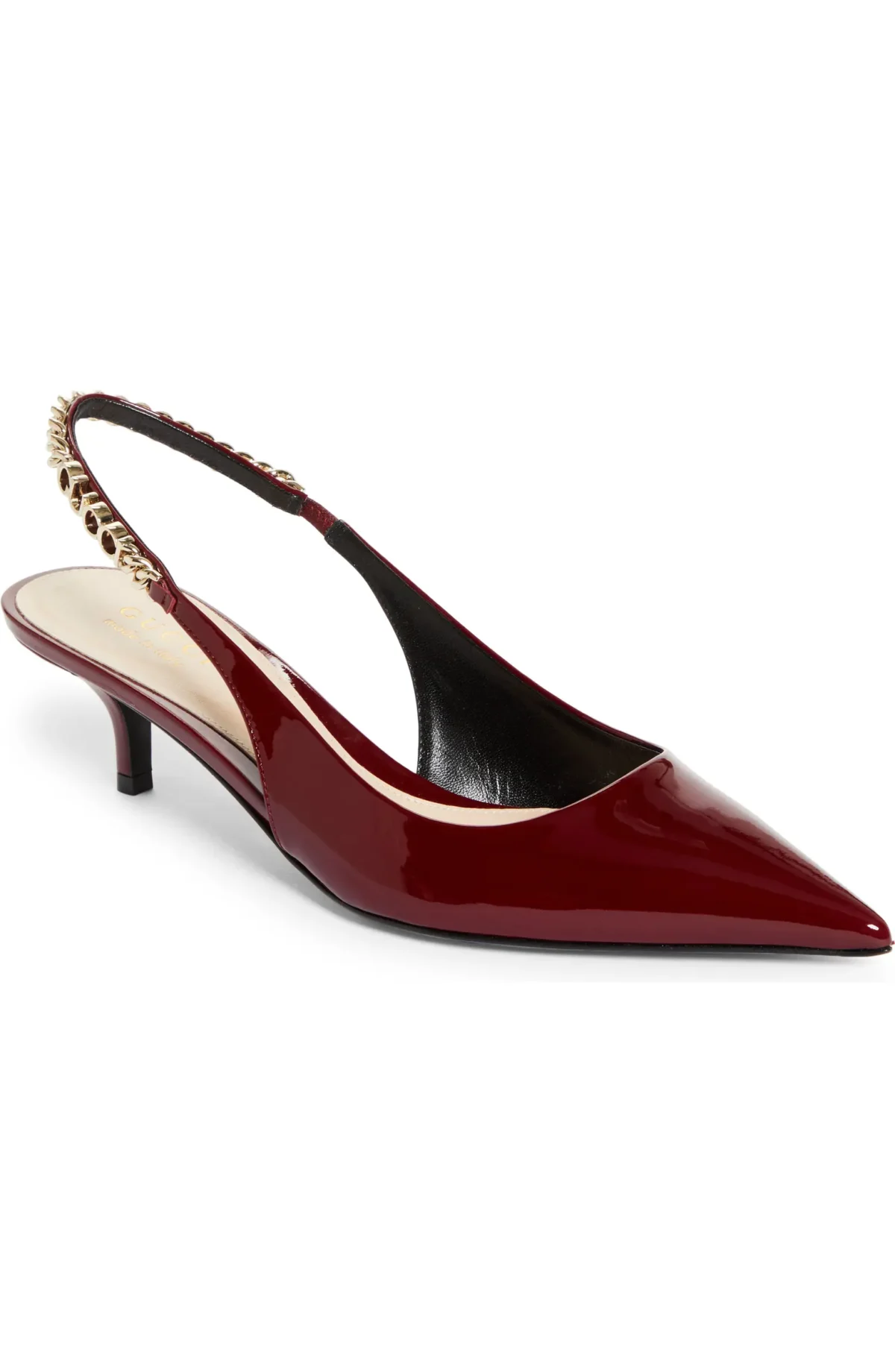 Burgundy Gucci slingbacks.