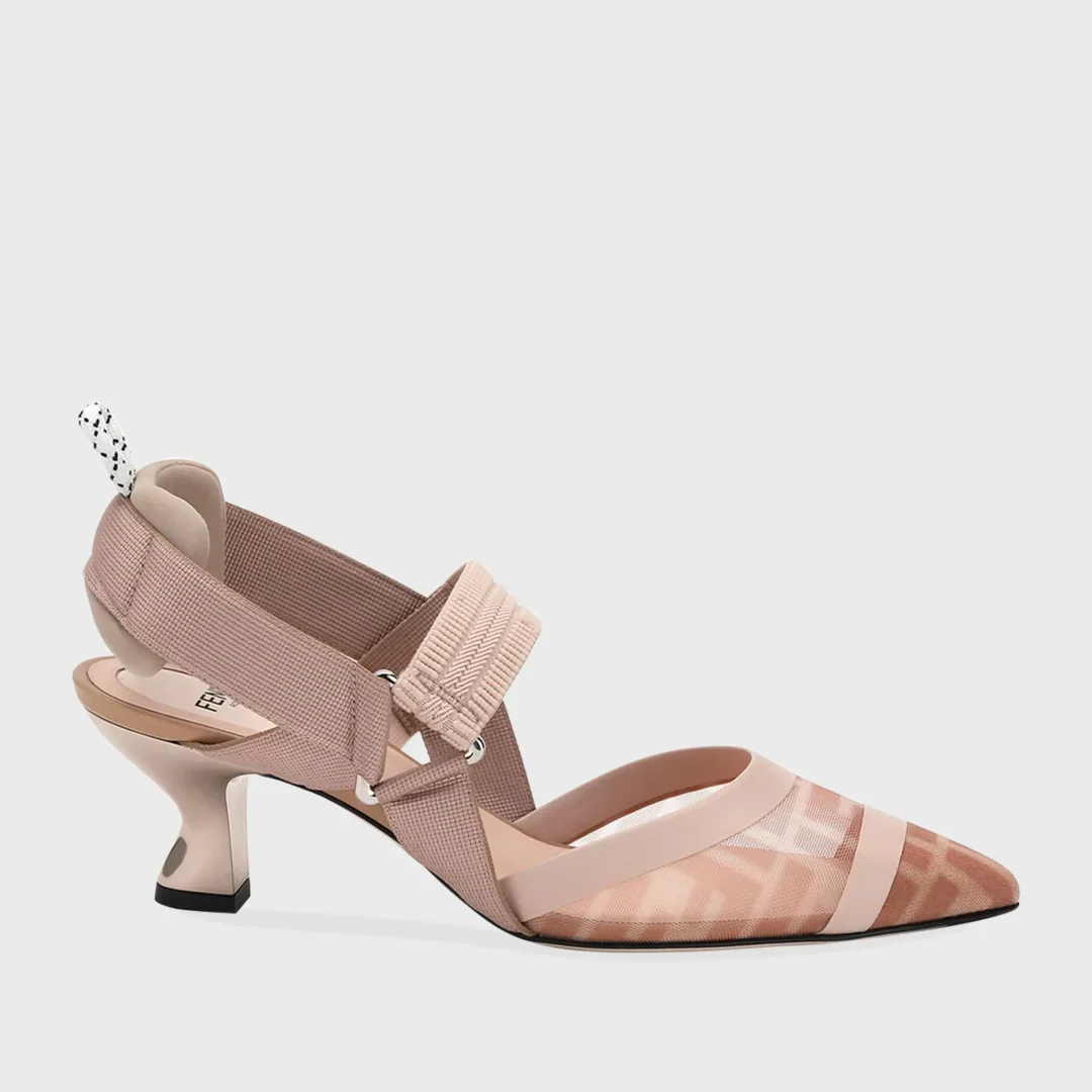 Fendi Brown Colibri 55mm FF Mesh Slingback Pumps 