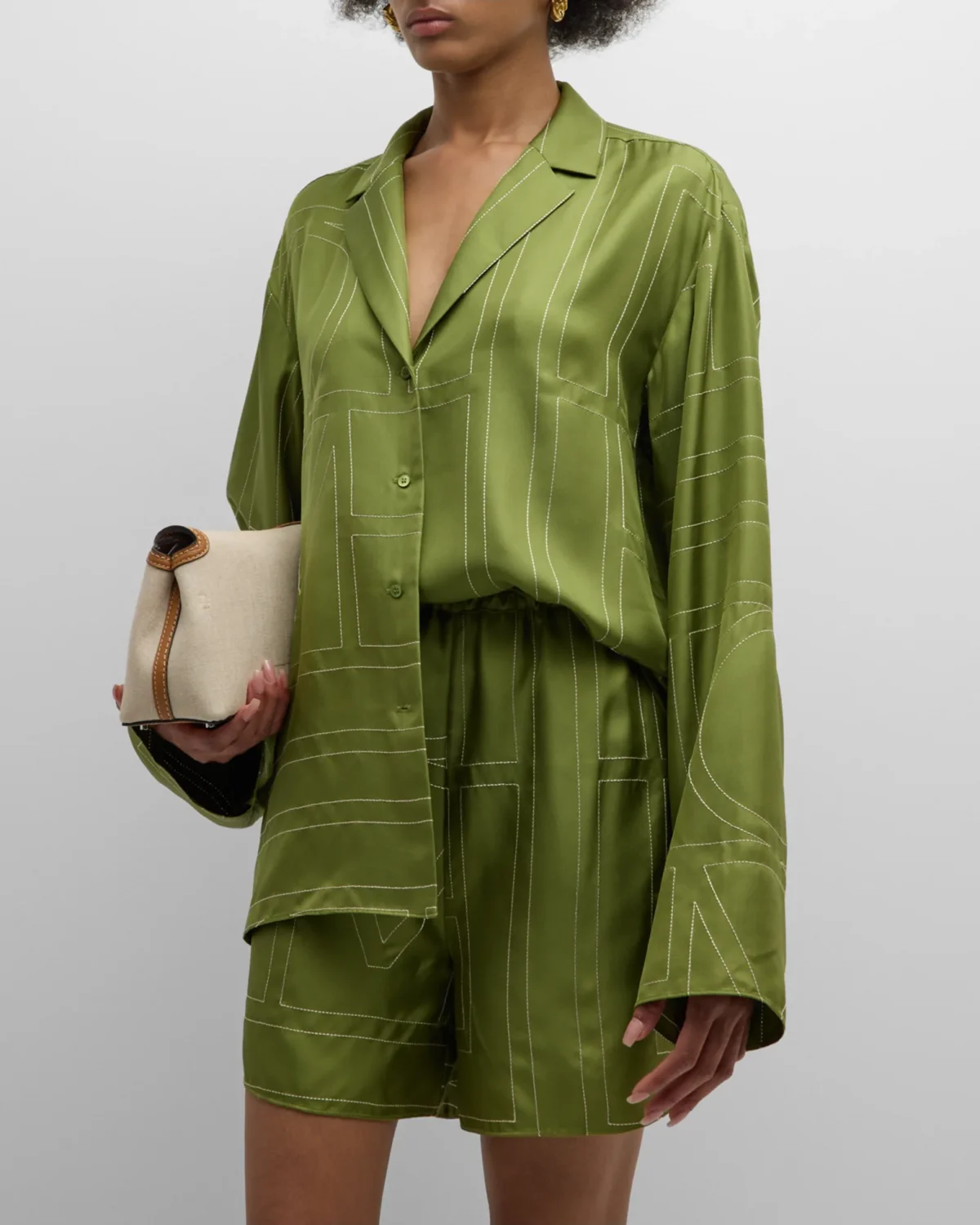 Green silk pajamas.